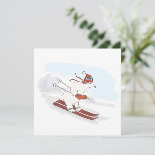 Ski Eisbär flache Weihnachtskarte Karte (Stehend Vorderseite)