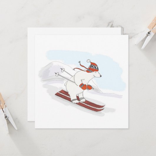 Ski Eisbär flache Weihnachtskarte Karte (Vorderseite/Rückseite Beispiel)