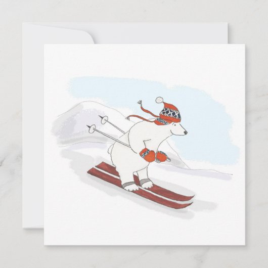 Ski Eisbär flache Weihnachtskarte Karte (Vorderseite)