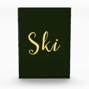 SKI Elegantes Skript Tiefenwald Grüner Hintergrund Fotoblock