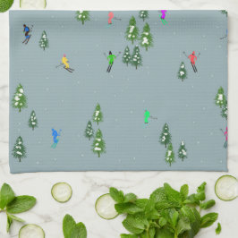 Ski Eröffnung Weihnachten Skiurlaub Skifahrer Blau Geschirrtuch