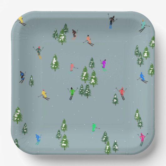 Ski Eröffnung Weihnachten Skiurlaub Skifahrer Blau Pappteller (Vorderseite)