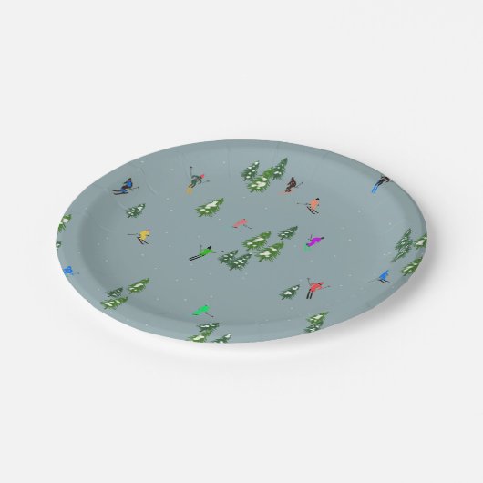 Ski Eröffnung Weihnachten Skiurlaub Skifahrer Blau Pappteller (Schrägansicht)