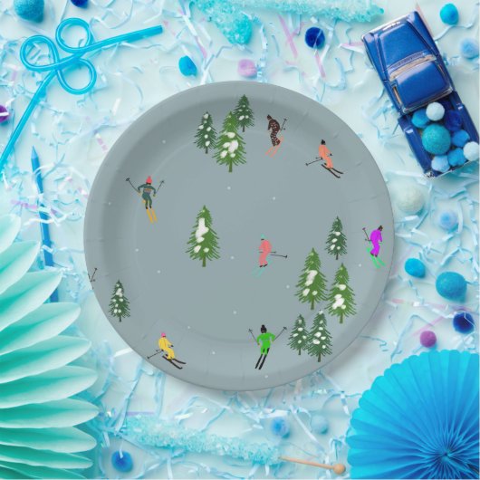 Ski Eröffnung Weihnachten Skiurlaub Skifahrer Blau Pappteller (Party)