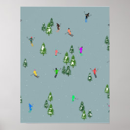 Ski Eröffnung Weihnachten Skiurlaub Skifahrer Blau Poster