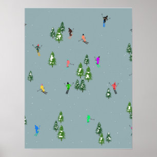 Ski Eröffnung Weihnachten Skiurlaub Skifahrer Blau Poster