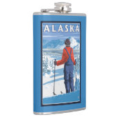 Ski fahren im Vintagen Reise-Plakat Alaskas Flachmann (Rechts)