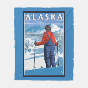 Ski fahren im Vintagen Reise-Plakat Alaskas Fleecedecke