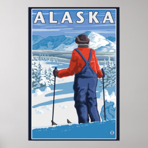 Ski fahren im Vintagen Reise-Plakat Alaskas Poster