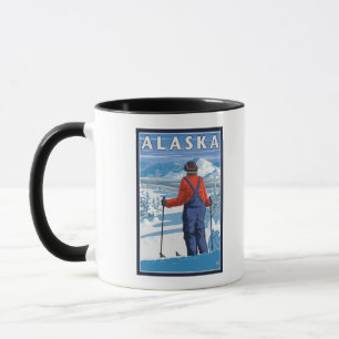 Ski fahren im Vintagen Reise-Plakat Alaskas Tasse