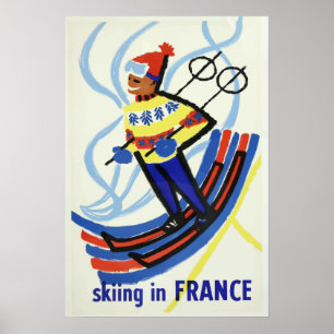 Ski fahren in Vintagem Plakat Frankreichs