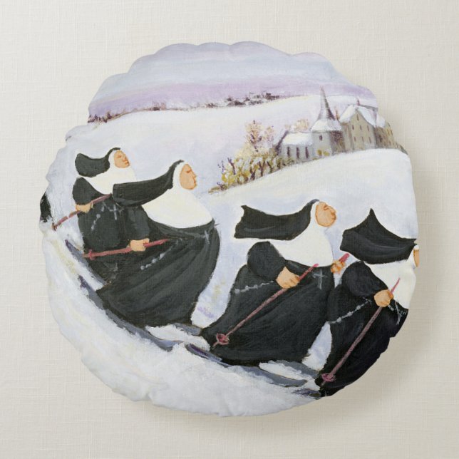 Ski fahren rundes kissen (Vorderseite)