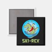 Ski fahrende Kinder Ski-rex Lustiger Dino Kleinkin Magnet (Vorderseite/Rückseite)
