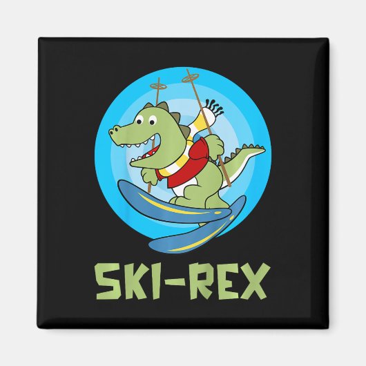 Ski fahrende Kinder Ski-rex Lustiger Dino Kleinkin Magnet (Vorne)