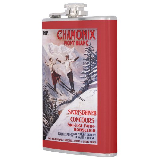 Ski fahrendes förderndes Plakat Flachmann (Links)