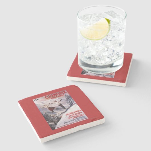 Ski fahrendes förderndes Plakat Steinuntersetzer (Seitenansicht)