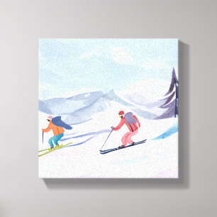 Ski-Freunde   Schöner Wasserfarben-Ski-Berg Leinwanddruck