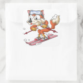 Ski fuchs quadratischer Aufkleber (Tasche)