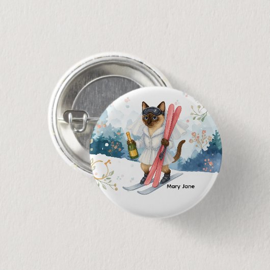 Ski für Junggeselinnen-Abschied Siam Katzenliebhab Button (Vorne & Hinten)