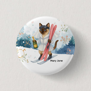 Ski für Junggeselinnen-Abschied Siam Katzenliebhab Button