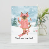 Ski für Junggeselinnen-Abschied Siam Katzenliebhab Dankeskarte (Stehend Vorderseite)