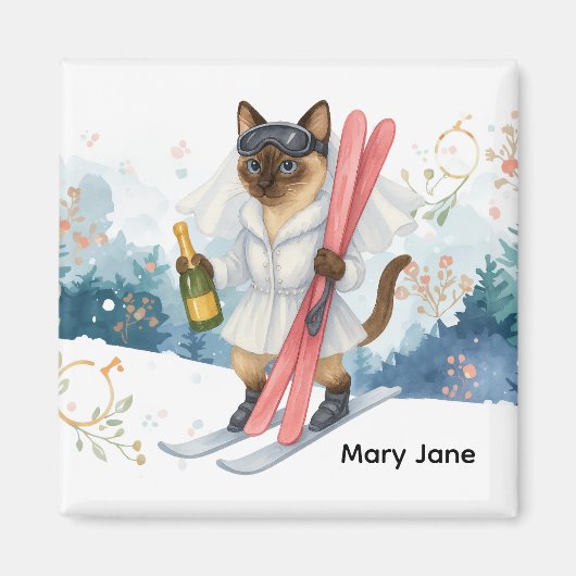Ski für Junggeselinnen-Abschied Siam Katzenliebhab Magnet (Vorne)