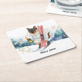 Ski für Junggeselinnen-Abschied Siam Katzenliebhab Rechteckiger Pappuntersetzer (angewinkelt)