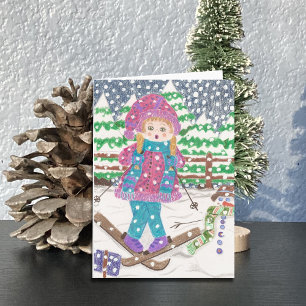 Ski Girl Blank Holiday Card Feiertagskarte