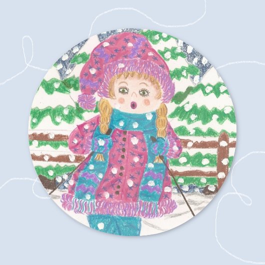 Ski Girl Classic Round Sticker
