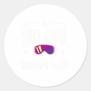 Ski Girl fängt mich, wenn du kannst Runder Aufkleber