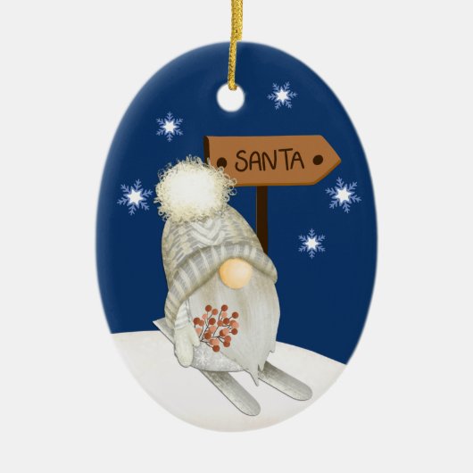 Ski Gnome auf der Suche nach Santa Kids Keramik Ornament (Vorne)
