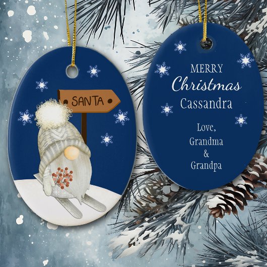 Ski Gnome auf der Suche nach Santa Kids Keramik Ornament