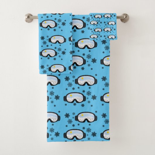Ski Goggles Bergblick Schneeflocken Blau Badhandtuch Set (Insitu)