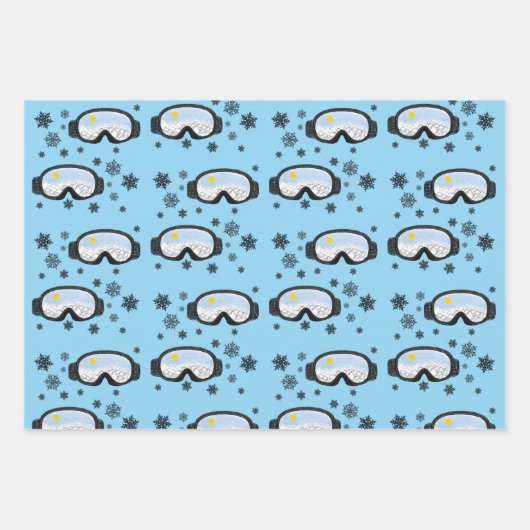 Ski Goggles Bergblick Schneeflocken Blau Geschenkpapier Set (Vorderseite)