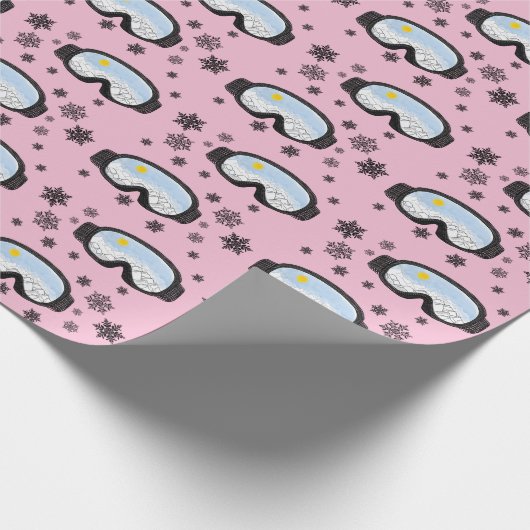 Ski Goggles Bergblick Schneeflocken Rosa Geschenkpapier (Ecke)