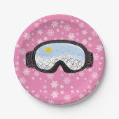 Ski Goggles Bergblick Schneeflocken Rosa Pappteller (Vorderseite)