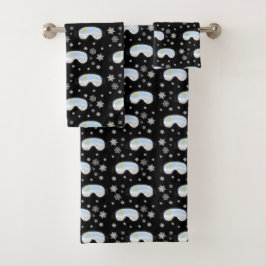 Ski Goggles Bergblick Schneeflocken Schwarz Badhandtuch Set