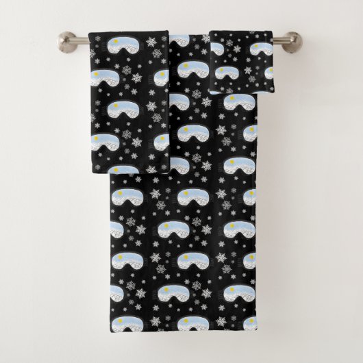 Ski Goggles Bergblick Schneeflocken Schwarz Badhandtuch Set (Insitu)
