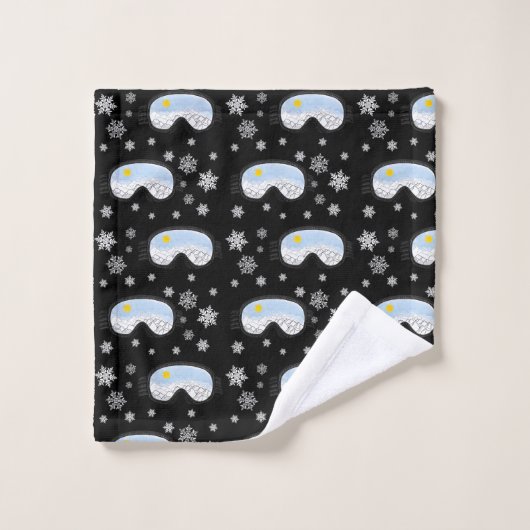 Ski Goggles Bergblick Schneeflocken Schwarz Badhandtuch Set (Waschlappen)