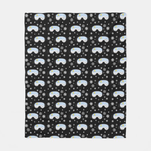 Ski Goggles Bergblick Schneeflocken Schwarz Fleecedecke (Vorderseite)