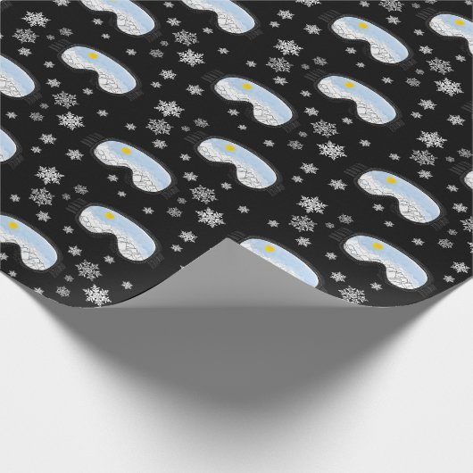 Ski Goggles Bergblick Schneeflocken Schwarz Geschenkpapier (Ecke)