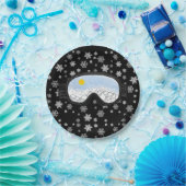 Ski Goggles Bergblick Schneeflocken Schwarz Pappteller (Party)