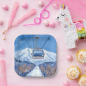 Ski Gondola Snow Mountain Watercolor Pappteller (Party)