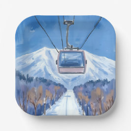 Ski Gondola Snow Mountain Watercolor Pappteller