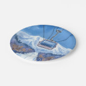 Ski Gondola Snow Mountain Watercolor Pappteller (Schrägansicht)
