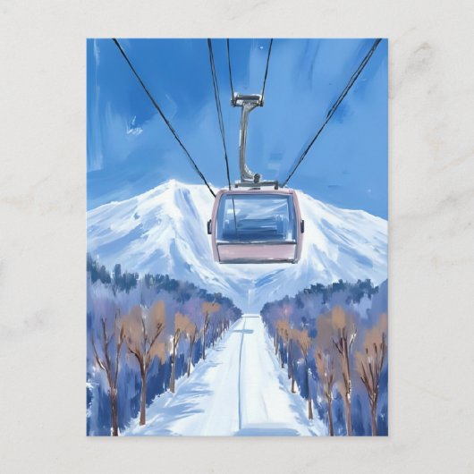 Ski Gondola Snow Mountain Watercolor Postkarte (Vorderseite)
