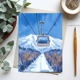 Ski Gondola Snow Mountain Watercolor Postkarte