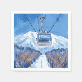 Ski Gondola Snow Mountain Watercolor Serviette