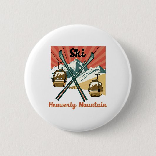 Ski Himmlisches Berg Retro Vintager Himmlischer Be Button (Vorderseite)