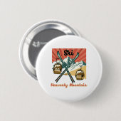 Ski Himmlisches Berg Retro Vintager Himmlischer Be Button (Vorne & Hinten)
